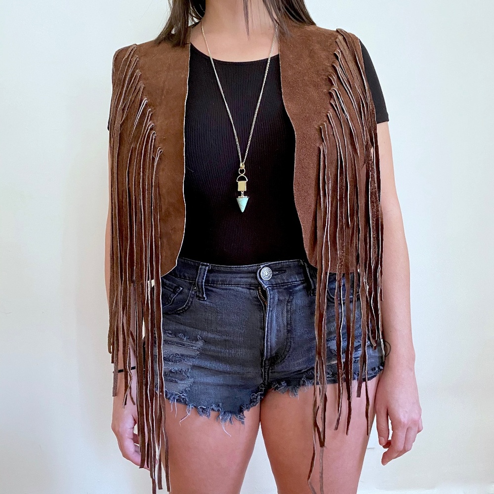 Leather Western Cowgirl Fringe Vest